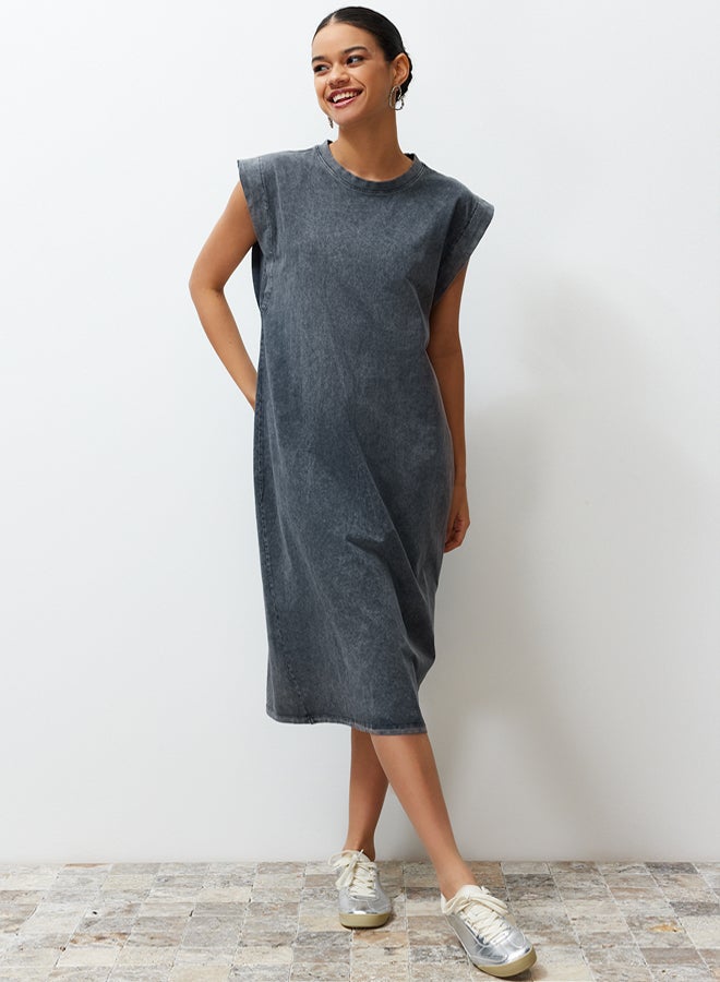 trendyol Anthracite Washed/Faded Effect Shift/Straight Cut Knit Dress - Image 1