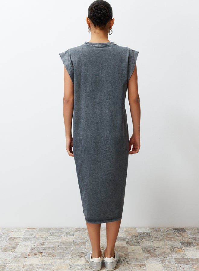 trendyol Anthracite Washed/Faded Effect Shift/Straight Cut Knit Dress - Image 5