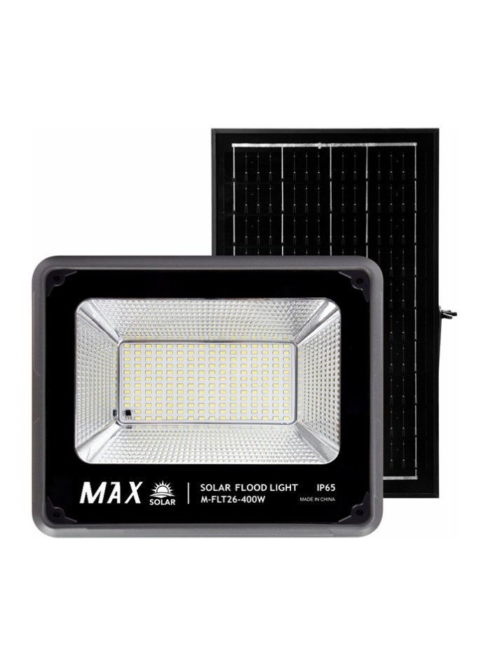 ماكس مصباح جداري شمسي بقدرة 400 واط مع جهاز تحكم عن بعد، مصباح كشاف خارجي LED SMD أبيض بارد 6500 كلفن، لوحة شمسية أحادية البلورة 5 فولت 10 واط، بطارية ليثيوم فوسفات الحديد 3.2 فولت 6 أمبير، مصباح أمان شمسي مقاوم للماء بمعيار IP للحديقة والفناء والمنتزه - Image 1