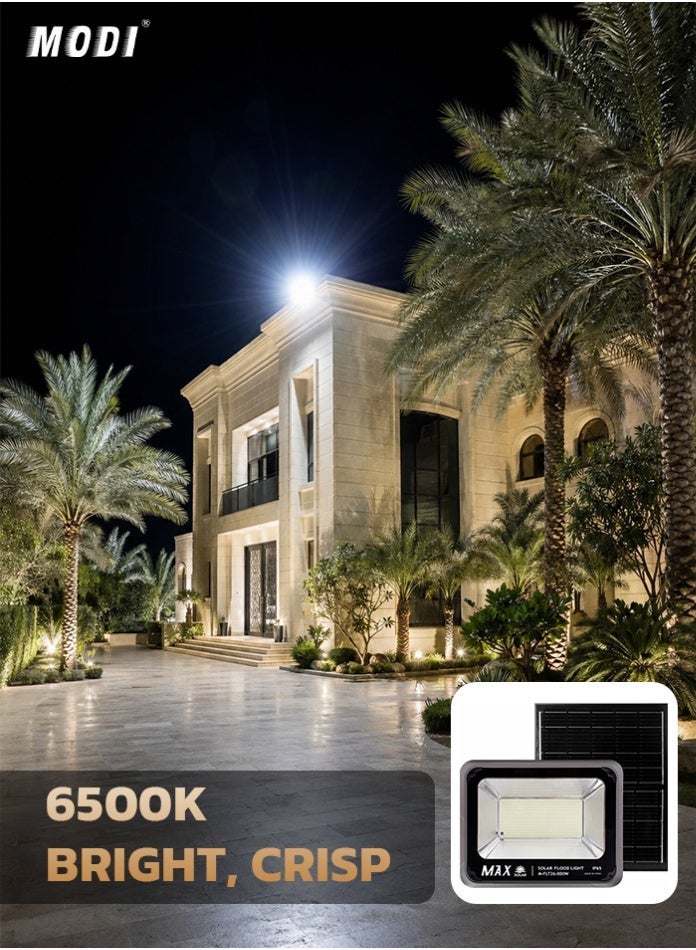 ماكس مصباح جداري شمسي بقدرة 400 واط مع جهاز تحكم عن بعد، مصباح كشاف خارجي LED SMD أبيض بارد 6500 كلفن، لوحة شمسية أحادية البلورة 5 فولت 10 واط، بطارية ليثيوم فوسفات الحديد 3.2 فولت 6 أمبير، مصباح أمان شمسي مقاوم للماء بمعيار IP للحديقة والفناء والمنتزه - Image 3