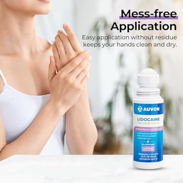 AUVON Max Strength Lidocaine Pain Relief Roll-On with Lavender Oil, No Mess | Quick Absorbing, Numb & Soothe Pain for Neck, Shoulders, Back, Knees, Feet, 2.5 Oz, Easy to Carry in Pocket/Hand Bag, 2 Packs - Image 4