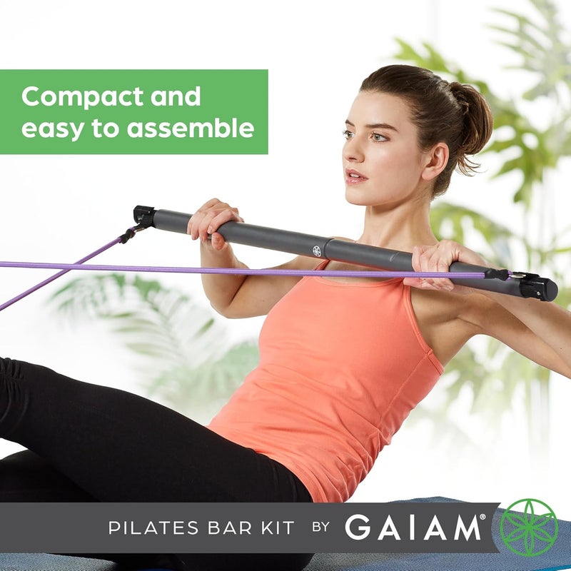 Gaiam Restore Pilates Bar Reformer Kit  Home Fitness Equipment for Total Body Workout  Includes Bar Two 30Inch Resistance Band Cords with Attached Foot Strap Loops  Exercise Guide Included - Image 4