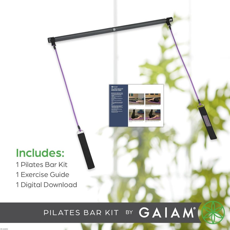 Gaiam Restore Pilates Bar Reformer Kit  Home Fitness Equipment for Total Body Workout  Includes Bar Two 30Inch Resistance Band Cords with Attached Foot Strap Loops  Exercise Guide Included - Image 5