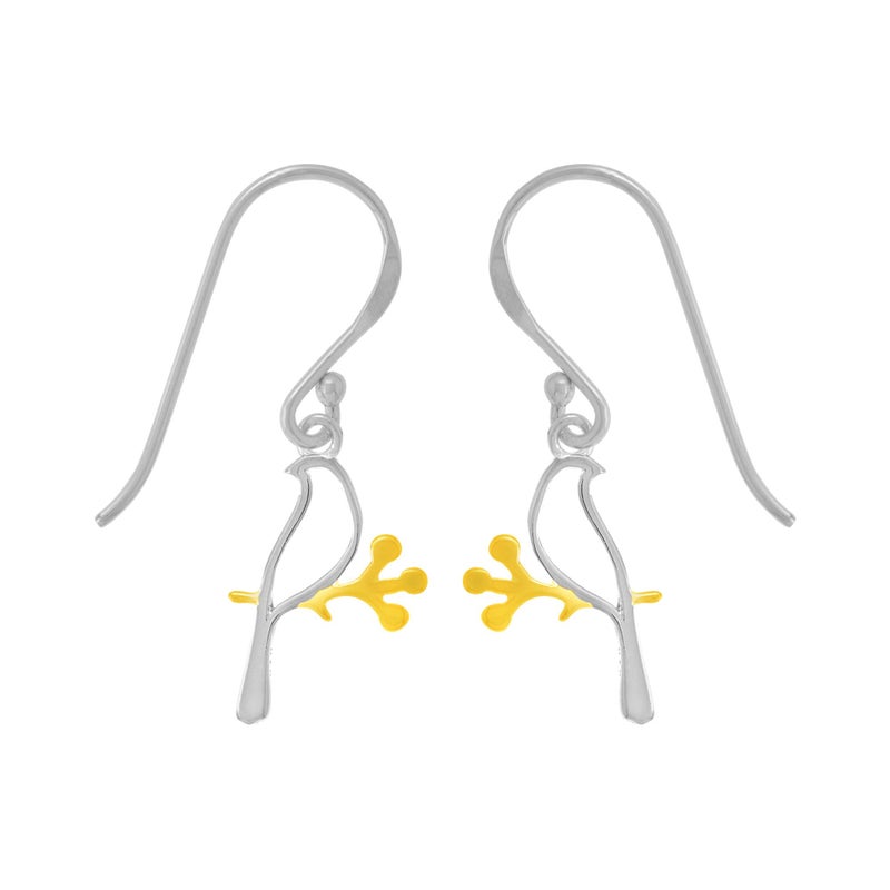 Boma Jewelry Sterling Silver Bird on a Branch 14 KT. Gold Vermeil Dangle Earrings - Image 1