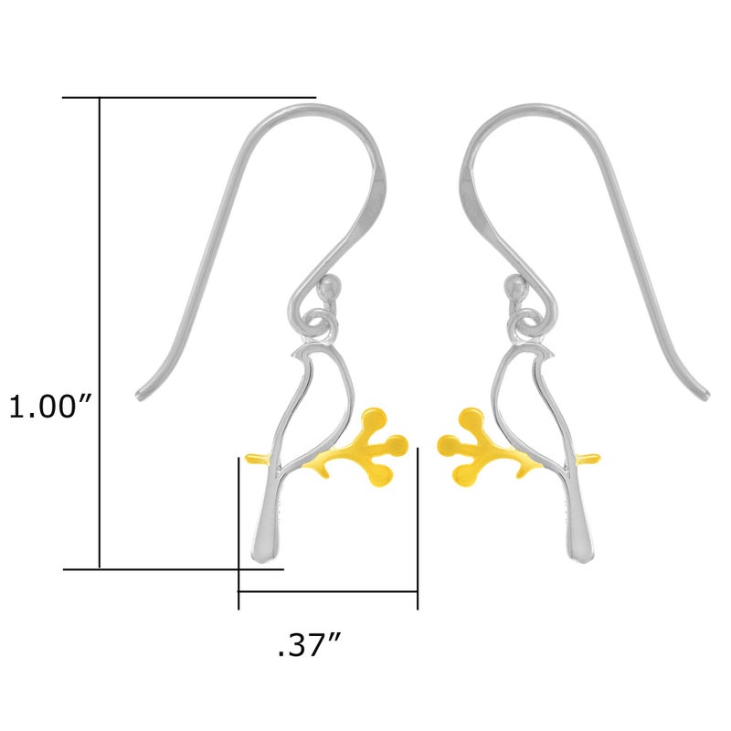 Boma Jewelry Sterling Silver Bird on a Branch 14 KT. Gold Vermeil Dangle Earrings - Image 4