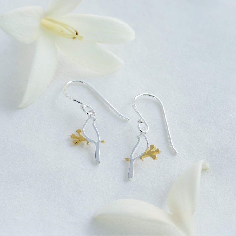 Boma Jewelry Sterling Silver Bird on a Branch 14 KT. Gold Vermeil Dangle Earrings - Image 3