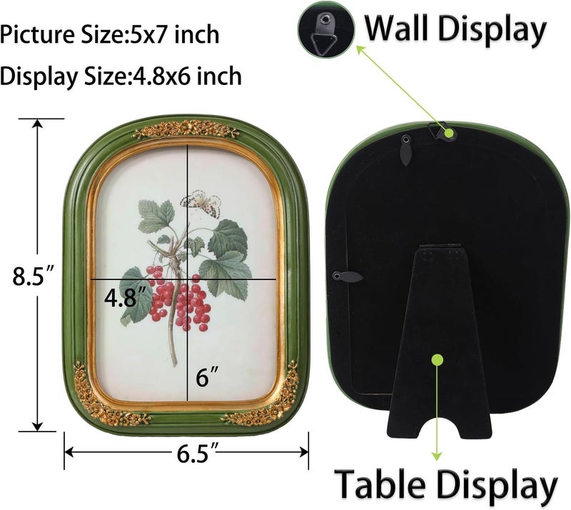 SIKOO Vintage Picture Frames 5x7 Antique Picture Frames Wall Mount and Tabletop Vintage Wall Decor Green and Gold - Image 2