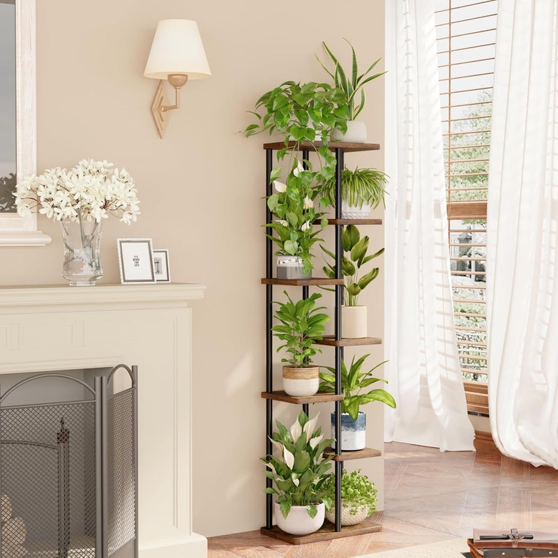 Bamworld Tall Plant Stand Indoor, 7 Tier Metal Plant Shelf for Multiple Plants, Tiered Flower Pot Stands for Patio Garden Balcony Living Room Bedroom, Brown - Image 3