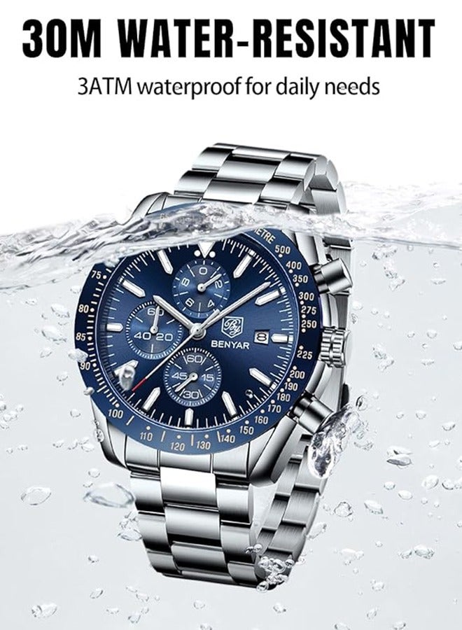 بينيار ساعات للرجال التناظرية الكوارتز كرونوغراف 30 متر للماء مضيئة كبيرة الوجه الرجال الساعات الأعمال العمل الرياضة عارضة الأزياء مصمم اللباس الرجال المعصم الساعات - Image 3