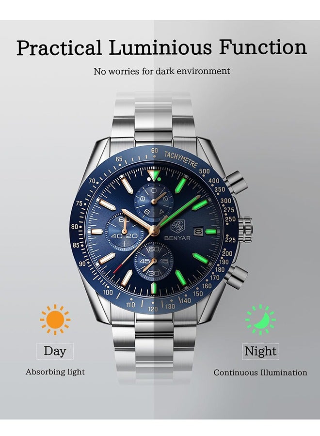 بينيار ساعات للرجال التناظرية الكوارتز كرونوغراف 30 متر للماء مضيئة كبيرة الوجه الرجال الساعات الأعمال العمل الرياضة عارضة الأزياء مصمم اللباس الرجال المعصم الساعات - Image 2