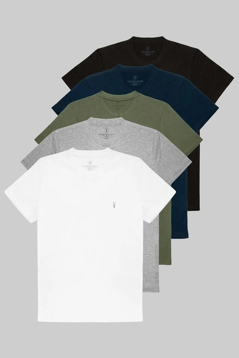 Four Man Crew Neck Standard Fit Basic Cotton Men's T-Shirt Pack of 5 - Image 1