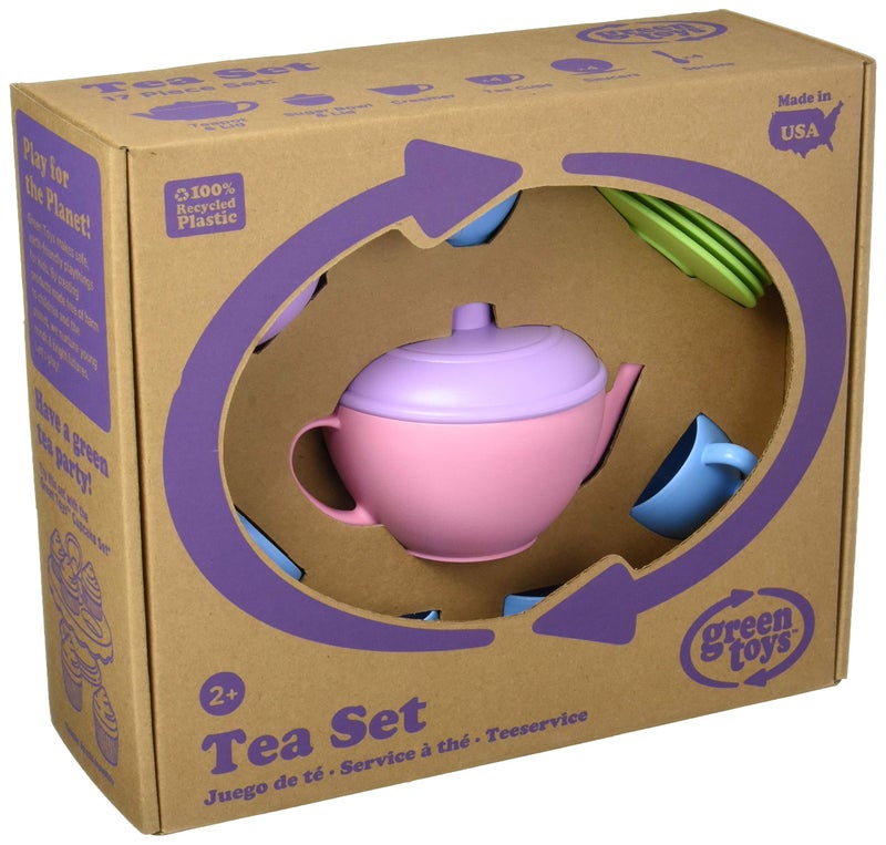 Green Toys Tea Set, Pink CB - 17 Piece Pretend Play, Motor Skills, Language & Communication Kids Role Play Toy. No BPA, phthalates, PVC. Dishwasher Safe, Recycled Plastic, Made in USA. - Image 3