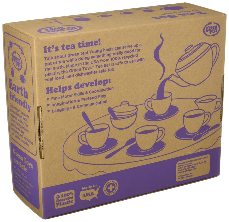Green Toys Tea Set, Pink CB - 17 Piece Pretend Play, Motor Skills, Language & Communication Kids Role Play Toy. No BPA, phthalates, PVC. Dishwasher Safe, Recycled Plastic, Made in USA. - Image 4