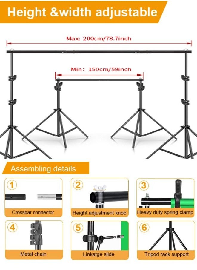PADOM - Padom Backdrop Stand 6.5X6.5ft, 2X2m with Spring Clamp, Photo Video Party Background Stand Support System for Wedding, Photography, Advertising Display, Parties, with Carring Bag - Image 1