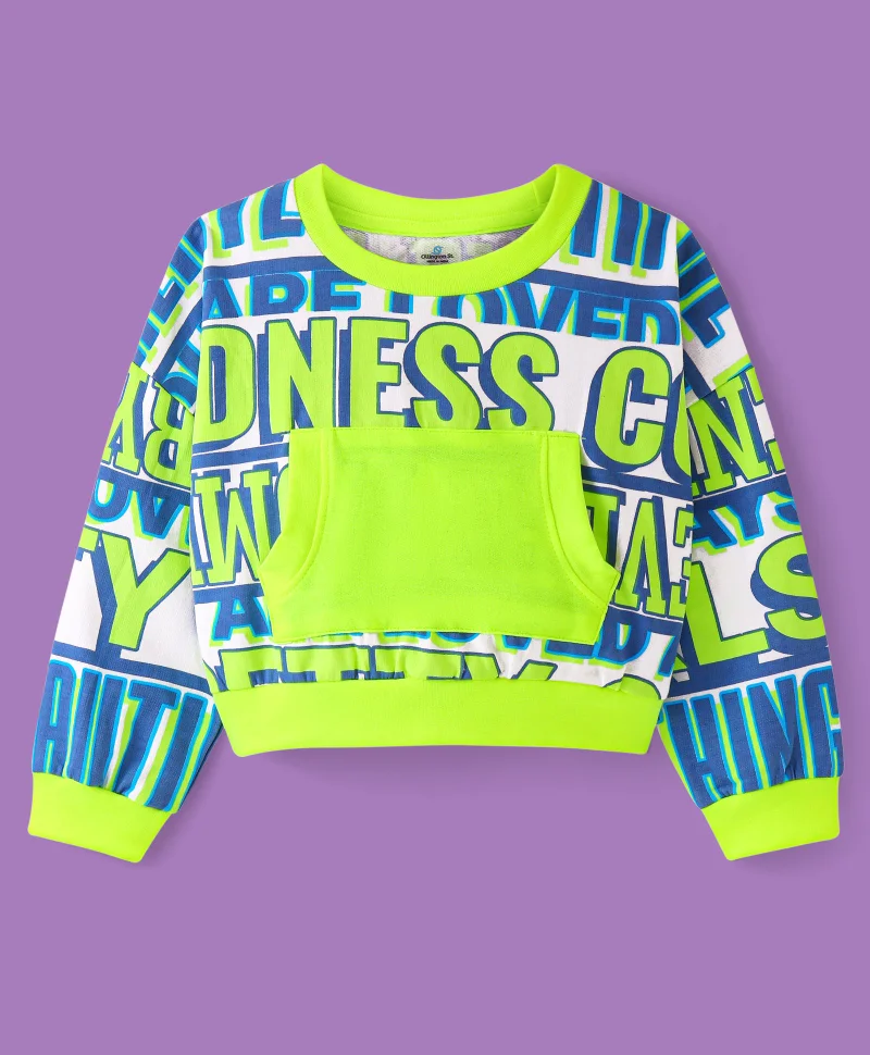 Ollington St. Ollington St. 100% Cotton Knit Full Sleeves Sweatshirt and Loose Fit Joggers Set With Text Print - Green and Blue