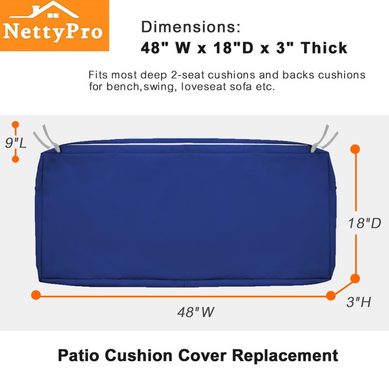 NettyPro Patio Bench Swing Loveseat Cushion Covers, Water Resistant UV Protection Outdoor Furniture Cushion Slipcovers with Zipper, Navy, 48 x 18 x 3 Inch - Image 5
