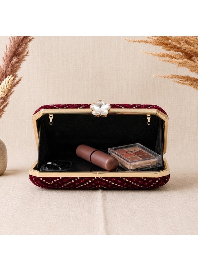 JOHN PAULS Luxury Velvet Evening Handmade Clutch Bag with Gold Chain Strap Sangria Elegant Designer Style Handbag & Bridal Purse for Weddings, Parties, Prom, and Special Occasions - Image 5