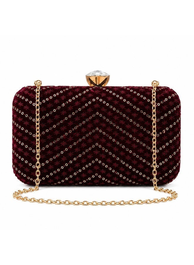 JOHN PAULS Luxury Velvet Evening Handmade Clutch Bag with Gold Chain Strap Sangria Elegant Designer Style Handbag & Bridal Purse for Weddings, Parties, Prom, and Special Occasions - Image 1