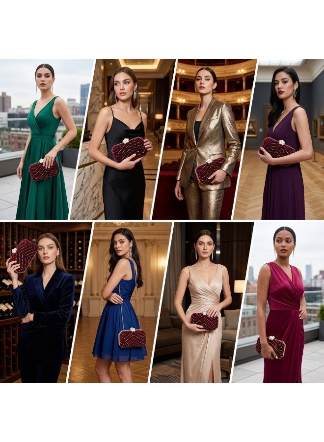 JOHN PAULS Luxury Velvet Evening Handmade Clutch Bag with Gold Chain Strap Sangria Elegant Designer Style Handbag & Bridal Purse for Weddings, Parties, Prom, and Special Occasions - Image 2