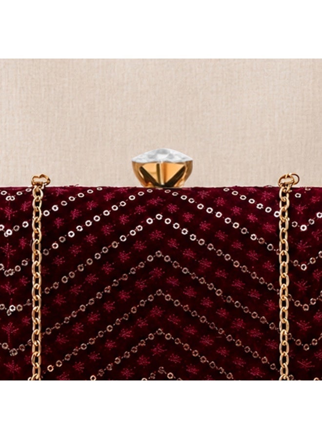 JOHN PAULS Luxury Velvet Evening Handmade Clutch Bag with Gold Chain Strap Sangria Elegant Designer Style Handbag & Bridal Purse for Weddings, Parties, Prom, and Special Occasions - Image 4
