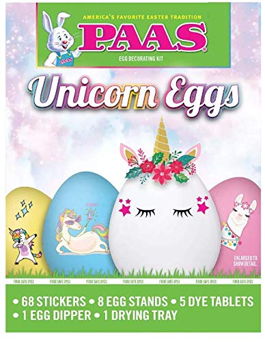 PAAS Unicorn Eggs Easter Egg Decorating Kit 68 Stickers 8 Egg Stands 5 Dye Tablets and More