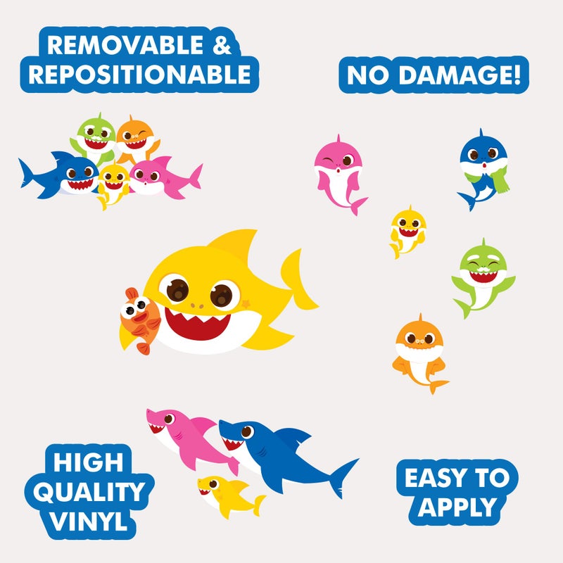 Wall Palz Baby Shark Family Wall Decals - Set of 8 Peel and Stick Vinyl Wall Stickers for Bathroom Nursery Bedroom Decor - Image 2