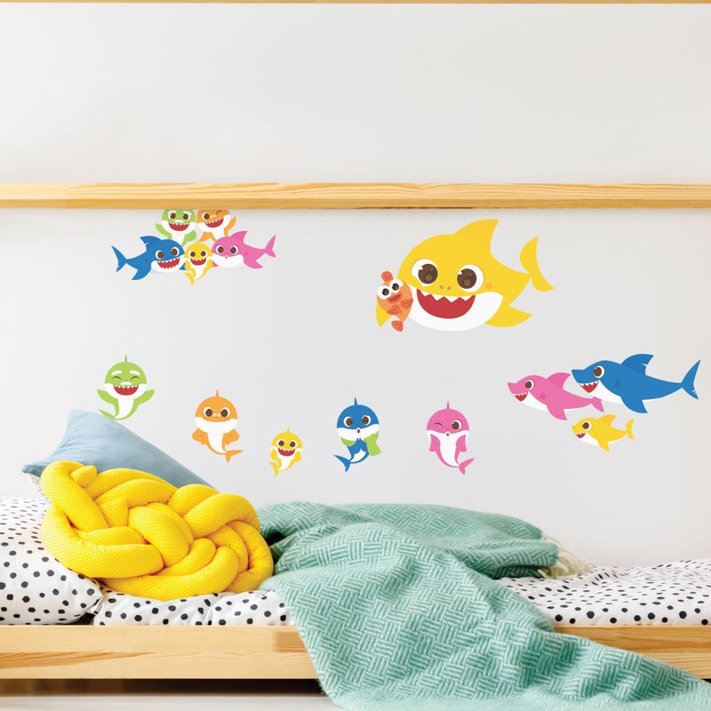 Wall Palz Baby Shark Family Wall Decals - Set of 8 Peel and Stick Vinyl Wall Stickers for Bathroom Nursery Bedroom Decor - Image 1