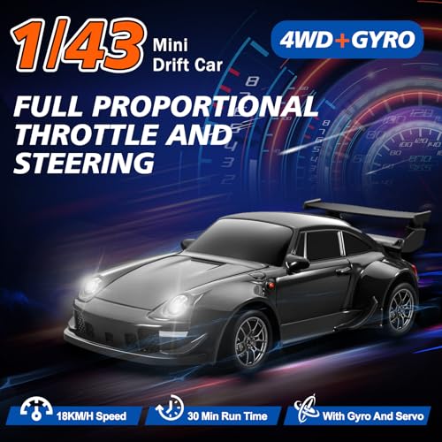 ACAMMZAR Mini RC Drift Car with Gyro 143 4WD Full Proportional RC Cars 18KMH High Speed Remote Control Car with Lights Extra Racing Tires Vehicle for Adults Kids Boys Black - Image 5