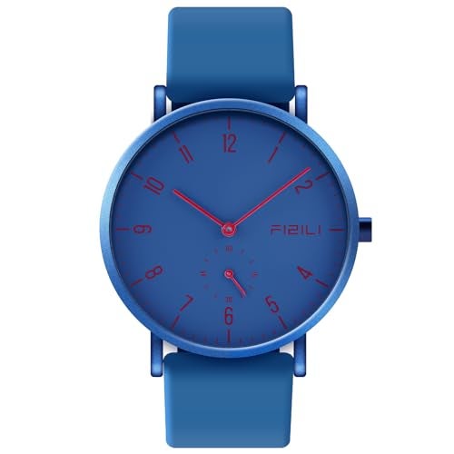 FIZILI Mens Watch UltraThin Minimalist Waterproof Fashion Watch for Men or Women with Silicone Band Wrist Watches 1100 Blue Red - Image 1