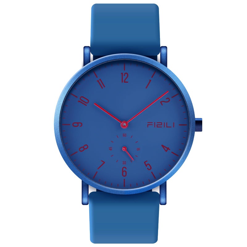 FIZILI Mens Watch UltraThin Minimalist Waterproof Fashion Watch for Men or Women with Silicone Band Wrist Watches 1100 Blue Red - Image 2