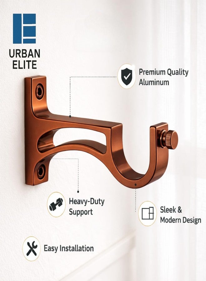 Urban Elite Aluminum Curtain Rod Brackets - Heavy-Duty Wall Mount Clamps for Curtain Rod Support for Door and Window Curtain Rods with Screw and Wall Plug - Pack of 2PCS (ARCSUPPORT) (Rose Gold) - Image 3