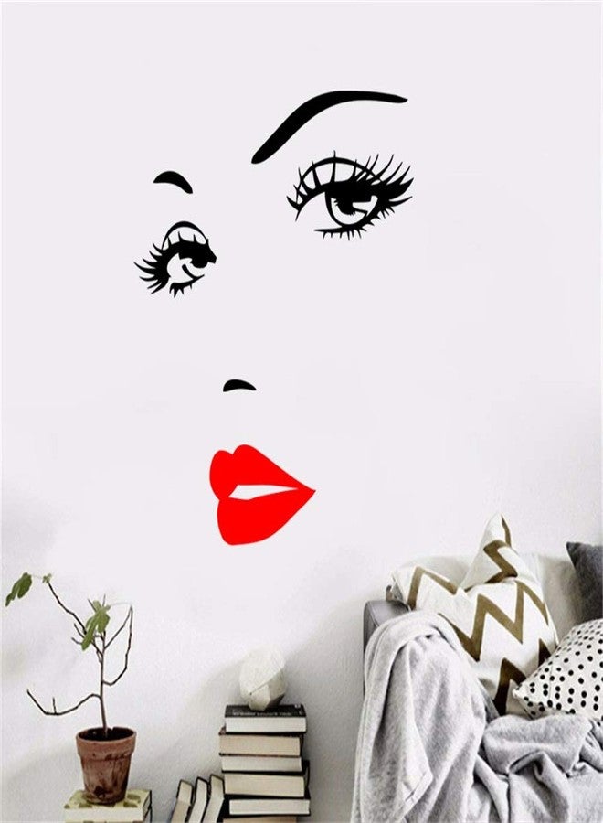 ZERONE Beautiful Women Face and Red Lips Wall Sticker Removable Vinyl Decal for Home Living Room Bedroom Decoration, PVC, 70x57CM (Red) - Image 2