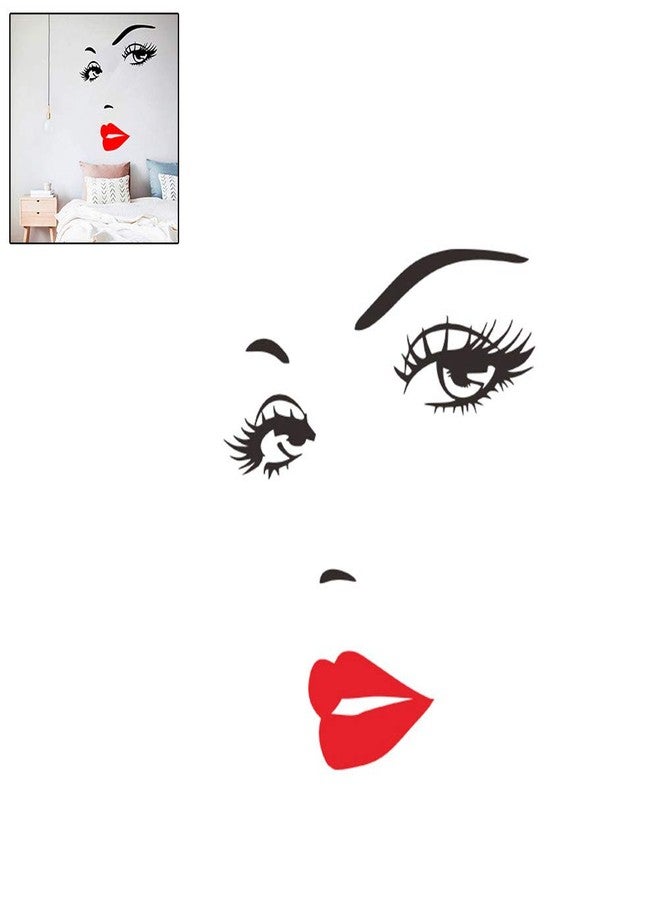 ZERONE Beautiful Women Face and Red Lips Wall Sticker Removable Vinyl Decal for Home Living Room Bedroom Decoration, PVC, 70x57CM (Red) - Image 3
