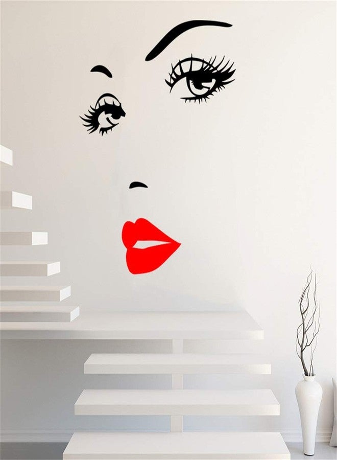 ZERONE Beautiful Women Face and Red Lips Wall Sticker Removable Vinyl Decal for Home Living Room Bedroom Decoration, PVC, 70x57CM (Red) - Image 5