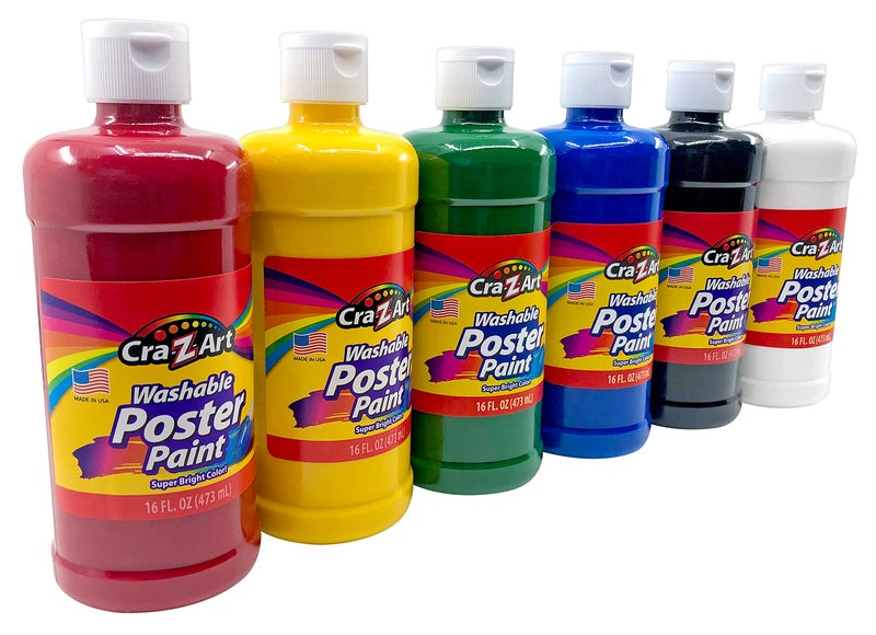 CraZArt Washable Poster Paint Bulk Assorted Colors 16oz each bottle 6 count - Image 2