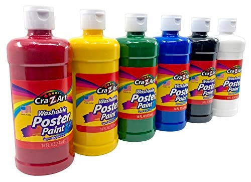 CraZArt Washable Poster Paint Bulk Assorted Colors 16oz each bottle 6 count - Image 1
