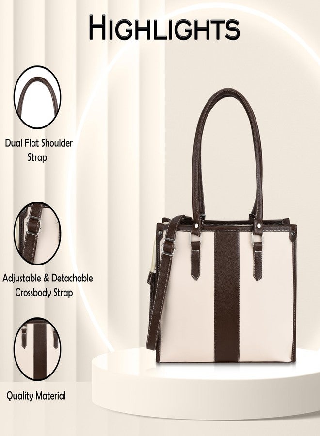 TrueArch Vegan Leather Core Strip Purse for Women Shoulder Bag for Women and Girls | Anti-Theft Pocket Slick Flap | Handbag (CreamChocoCore) - Image 3