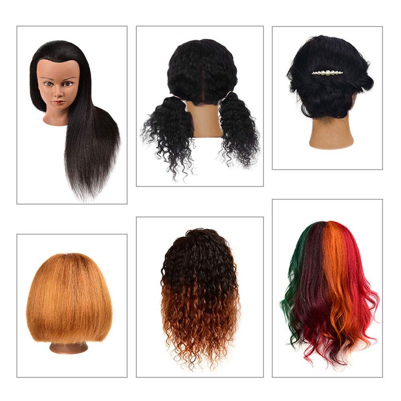 headdoll Mannequin Head 100% Real Hair for Cosmetology Manikin 16 Inch Doll Head Hairdresser Hairstylist Training Practice Styling Braiding Styling Curling Coiling Display Cosmetology with Stand - Image 5