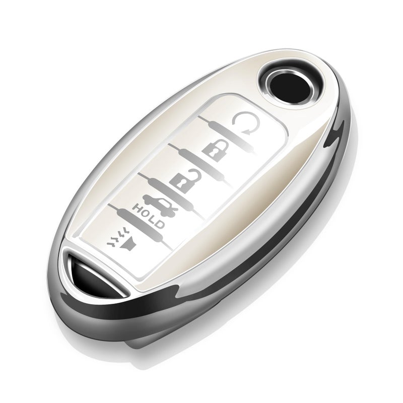 Tukellen Compatible with Nissan Key Fob Cover Soft TPU Key Case for Infiniti XTrail Rogue Altima Quest Pathfinder Sentra Patrol CIMA Fuga Armada Teana Murano 5 Buttons Key ShellWhite