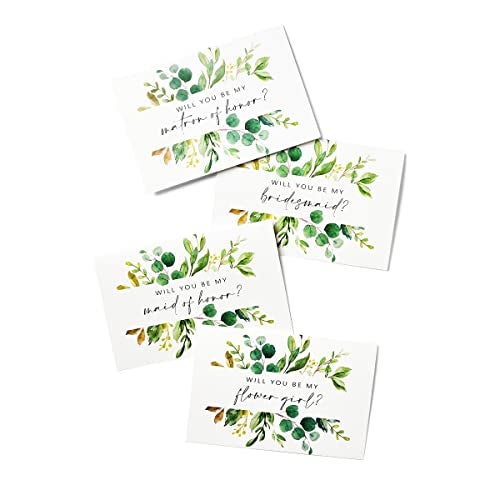 All-Ewired-Up 14 Greenery Bridesmaid Proposal Folded Cards and Envelopes, Includes Envelopes 8 Will You Be My Bridesmaids, 2 for Matron of Honor, 2 for Maid of Honor & 2 for Flower Girl Watercolor Flower - Image 2