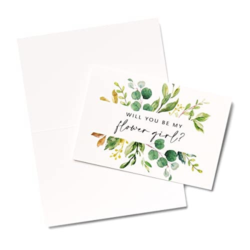 All-Ewired-Up 14 Greenery Bridesmaid Proposal Folded Cards and Envelopes, Includes Envelopes 8 Will You Be My Bridesmaids, 2 for Matron of Honor, 2 for Maid of Honor & 2 for Flower Girl Watercolor Flower - Image 4