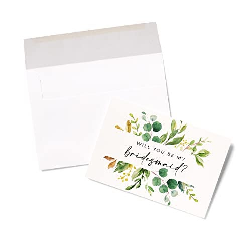 All-Ewired-Up 14 Greenery Bridesmaid Proposal Folded Cards and Envelopes, Includes Envelopes 8 Will You Be My Bridesmaids, 2 for Matron of Honor, 2 for Maid of Honor & 2 for Flower Girl Watercolor Flower - Image 5