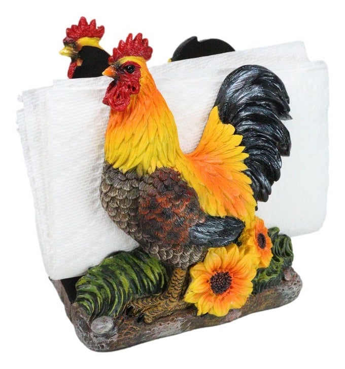 FARM MORNING CROW ROOSTER DINNER NAPKIN HOLDER FIGURINE 6 TALL RUSTIC WESTERN TABLE DECORATIVE ACCENT CENTERPIECE OF CHICKENS ROOSTERS 1