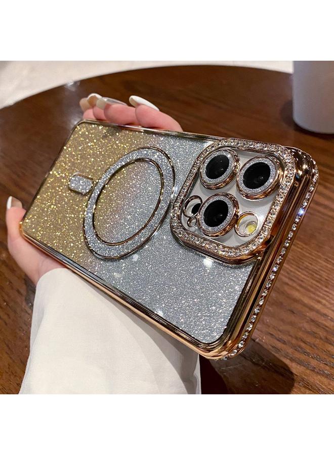 For iPhone 16 Pro Diamond Gradient Glitter Plated MagSafe Phone Case(Gold) 