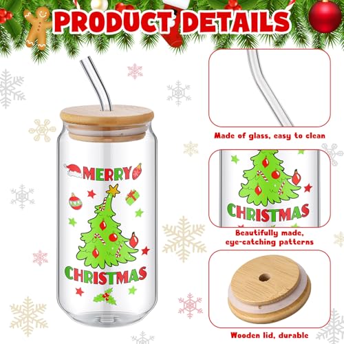 Sliner 8 Pcs 18oz Christmas Mason Jar Cups Gift Mug with Lid and Straw Christmas Tumbler Drinking Glasses Coffee Cups Jar Water Glassware Xmas Home Decorations Gift for Women Men Ho Ho Ho - Image 3