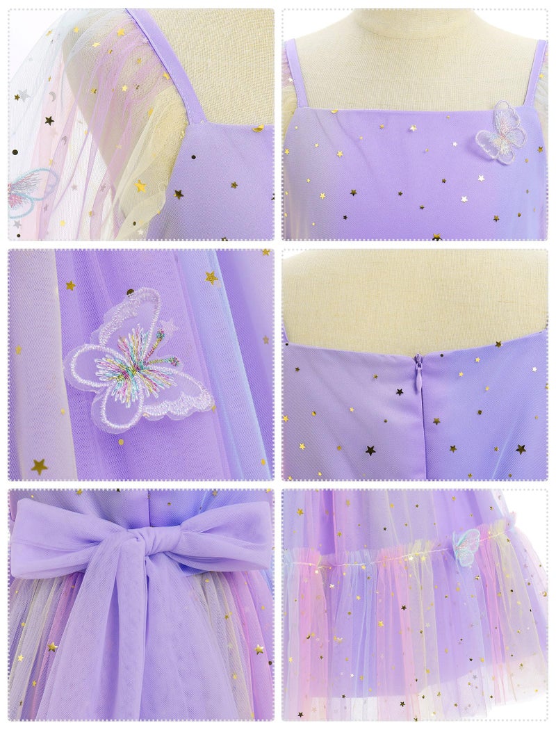 ODOLDI Kids Girls Birthday Party Long Sleeve Star Glitters Tulle Tutu Dress 3D Butterfly Star Sequins Ruffle Dress - Image 5