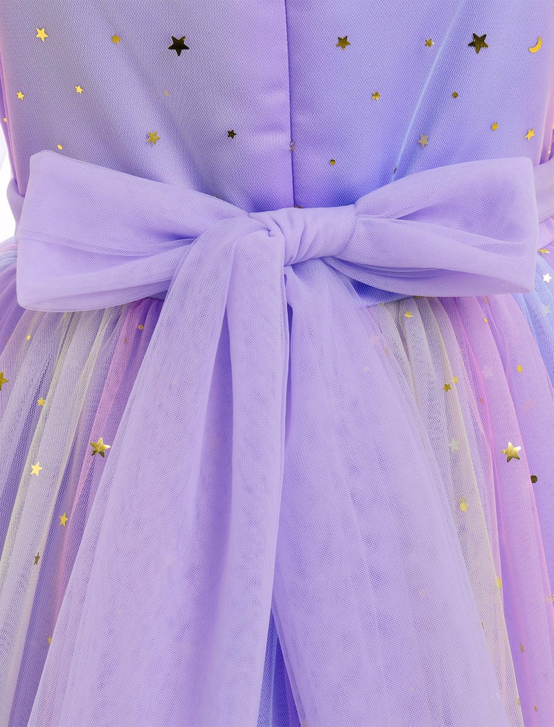 ODOLDI Kids Girls Birthday Party Long Sleeve Star Glitters Tulle Tutu Dress 3D Butterfly Star Sequins Ruffle Dress - Image 4