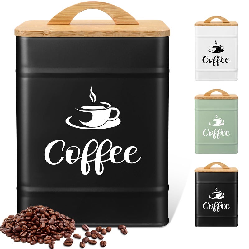 Maxdot 40 oz Black Airtight Coffee Canister Large Iron Farmhouse Container with Wooden Bamboo Lid Tea Storage Kitchen Countertop Container for Coffee Grounds Beans Pods - Image 1