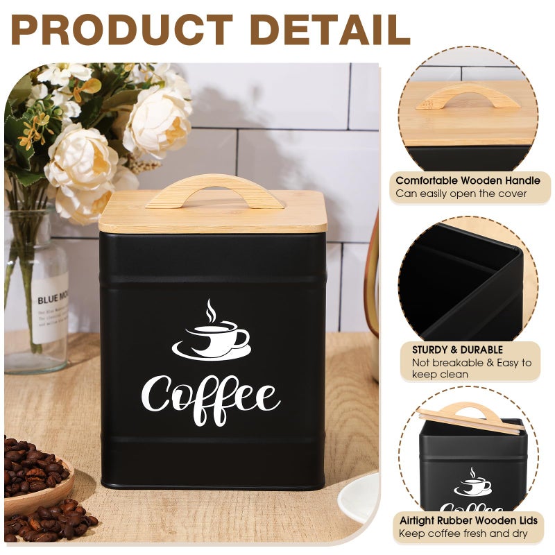 Maxdot 40 oz Black Airtight Coffee Canister Large Iron Farmhouse Container with Wooden Bamboo Lid Tea Storage Kitchen Countertop Container for Coffee Grounds Beans Pods - Image 3