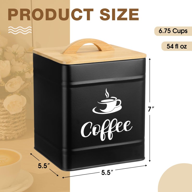 Maxdot 40 oz Black Airtight Coffee Canister Large Iron Farmhouse Container with Wooden Bamboo Lid Tea Storage Kitchen Countertop Container for Coffee Grounds Beans Pods - Image 2